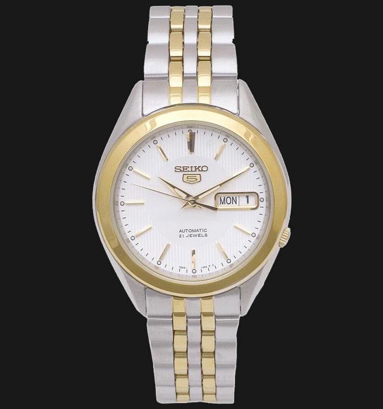 Seiko 5 Classic Men's Size Silver Dial 2 Tone Gold Plated Stainless Steel Strap Watch SNKL24K1 - Prestige