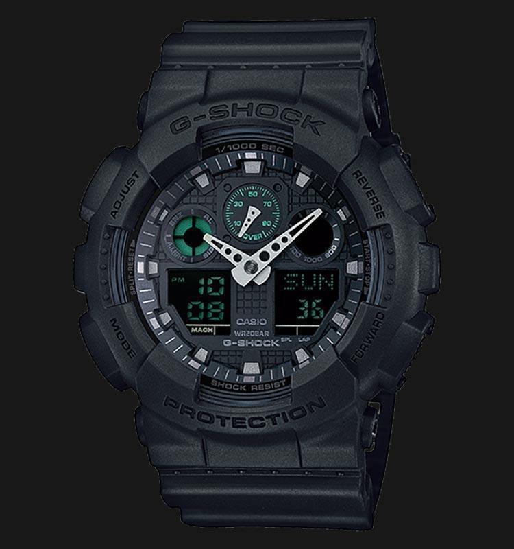 Casio G-Shock Black Series Anadigi Black x Green Accents Watch GA100MB-1ADR - Prestige