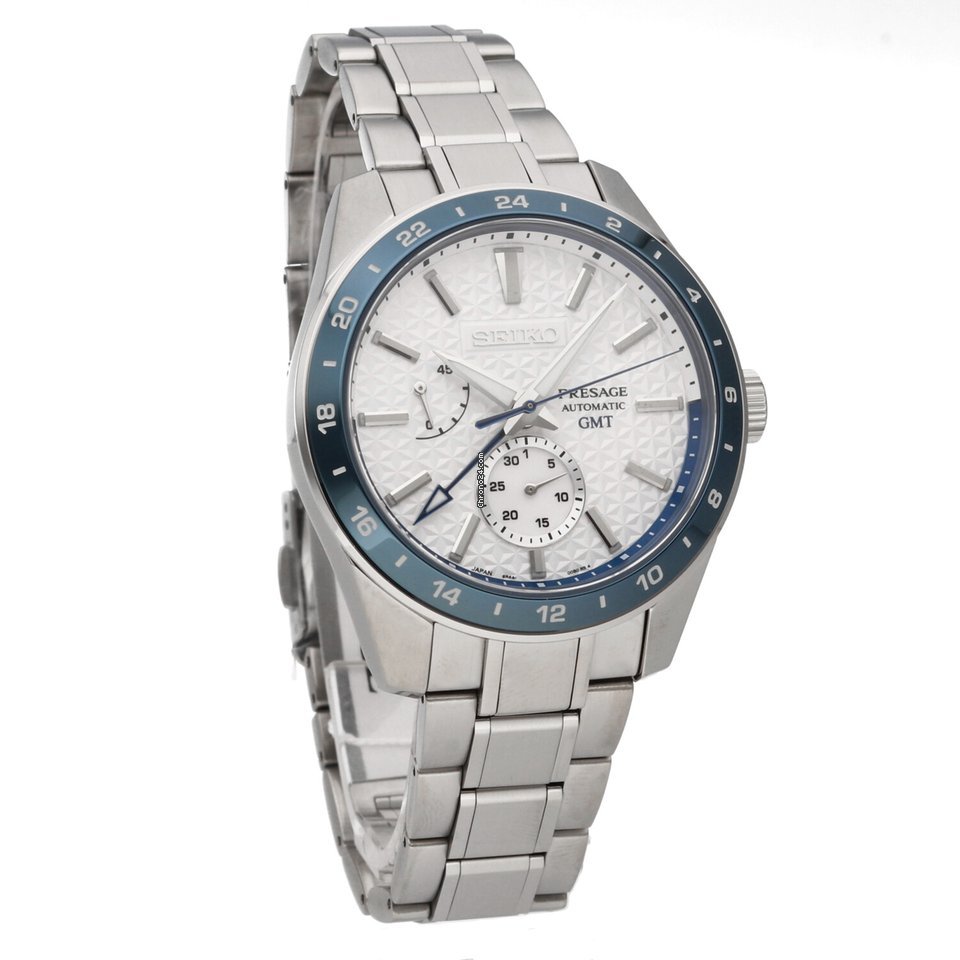 Seiko Presage Sharp Edged Series Limited Edition Asanoha White GMT Men's Stainless Steel Watch SPB223J1 - Prestige