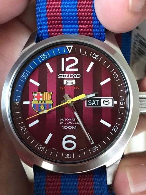 Seiko 5 Sports FC Barcelona 100M Red Dial Men's Watch Nylon Strap SRP305K1 - Prestige