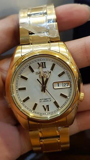 Seiko 5 Classic Men's Size White Dial Gold Plated Stainless Steel Strap Watch SNKL58K1 - Prestige