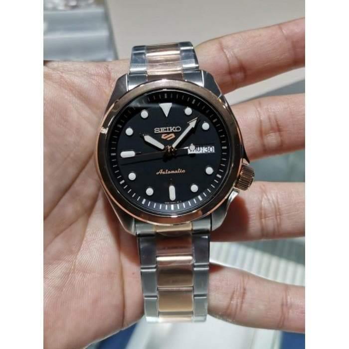 Seiko 5 Sports 100M Automatic Men's Watch Black Dial 2 Tone Rose Gold Plated SRPE58K1 - Prestige