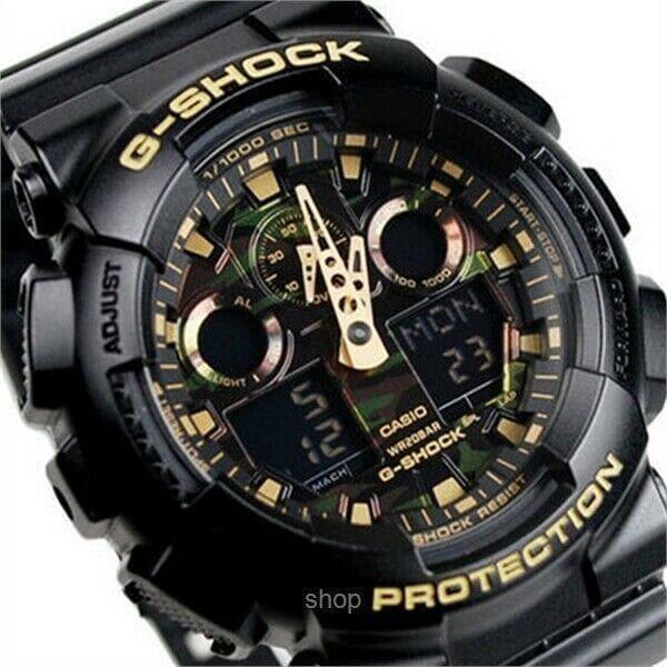Casio G-Shock Military Green Camo Print Dial Black Watch GA100CF-1A9DR - Prestige
