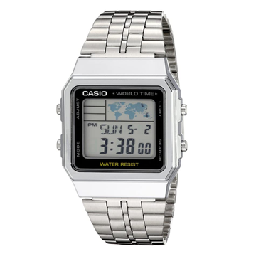 Casio Classic A-500WA World Map Silver Digital Watch