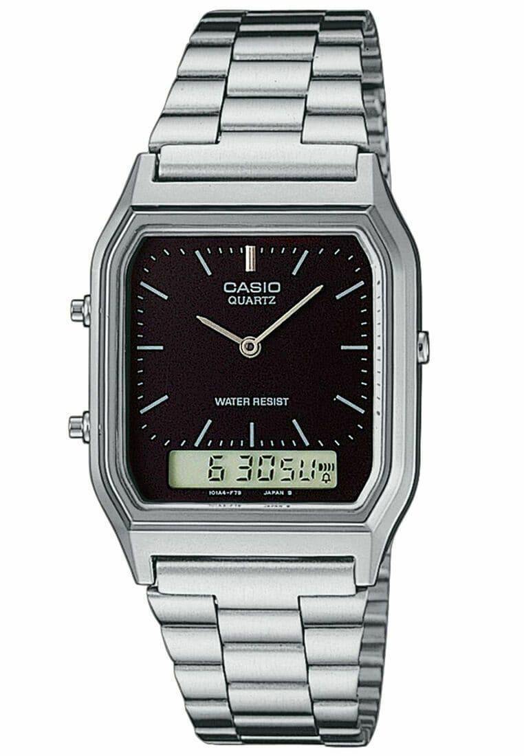 Casio Classic AQ-230A-1DMQ Black Dial Silver Stainless Steel Watch - Prestige
