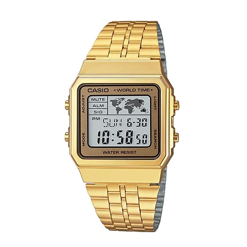 Casio Classic A500WGA-9DF Gold Stainless Steel Digital World Time Watch - Prestige