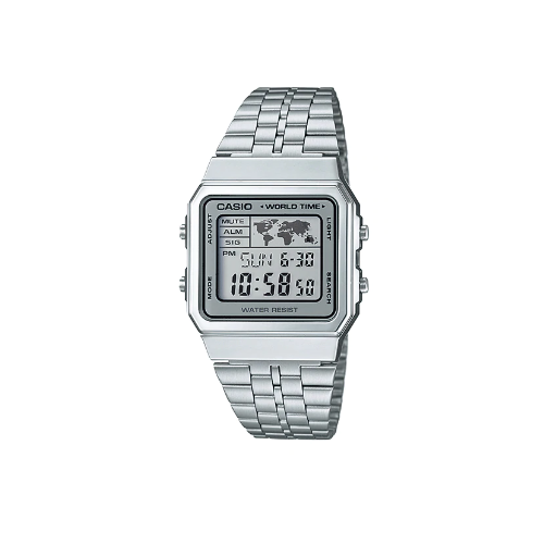 Casio Classic A500WA-7DF Silver Stainless Steel Digital World Time Watch - Prestige