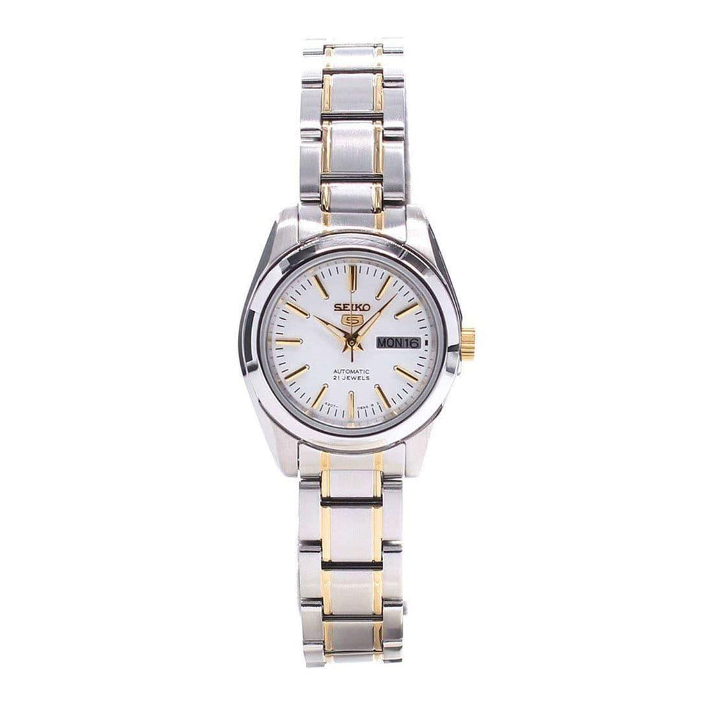 Seiko 5 Classic Ladies Size White Dial 2 Tone Gold Plated Stainless Steel Strap Watch SYMK19K1 - Prestige