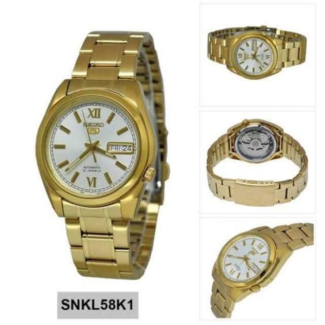 Seiko 5 Classic Men's Size White Dial Gold Plated Stainless Steel Strap Watch SNKL58K1 - Prestige