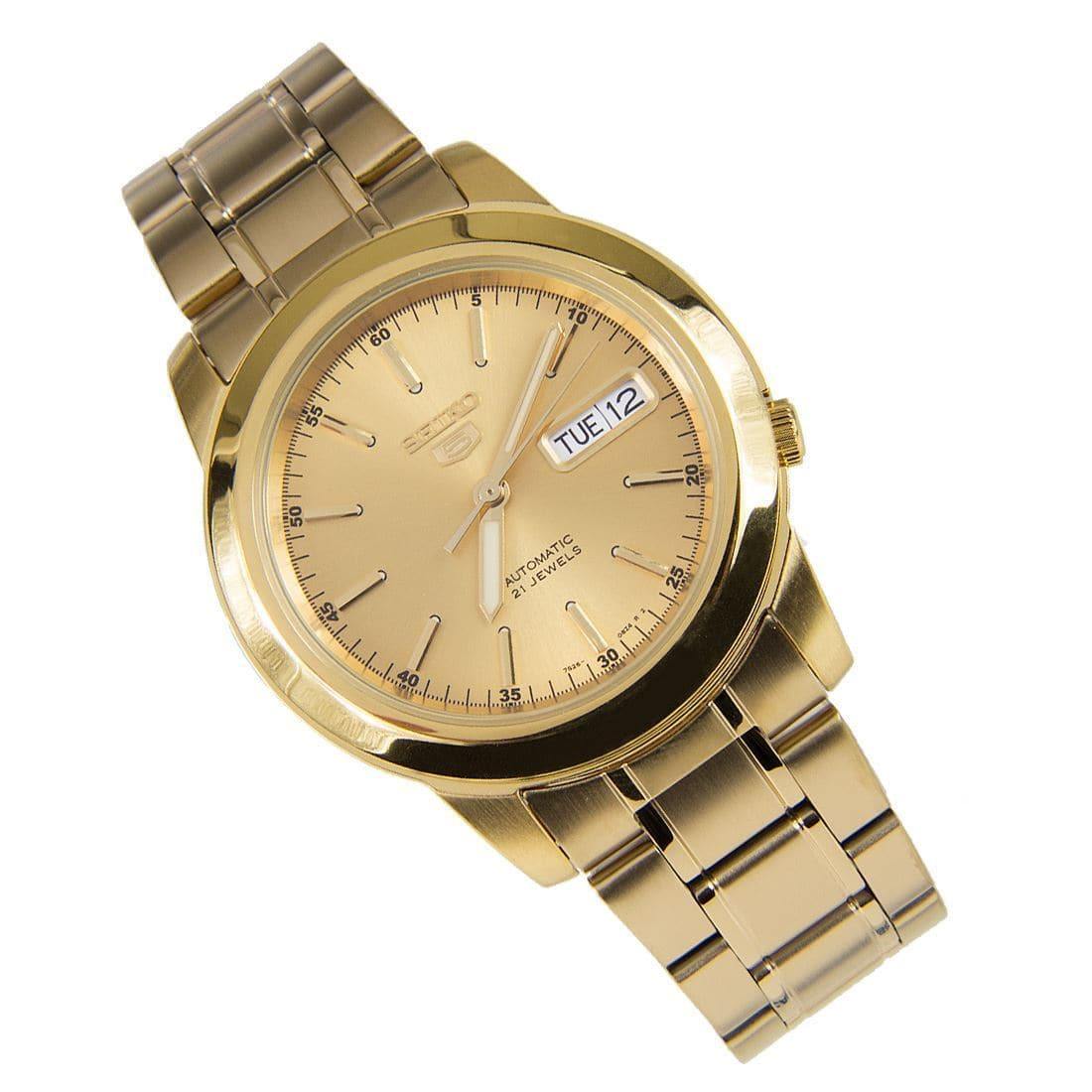 Seiko 5 Classic Men's Size Gold Dial & Plated Stainless Steel Strap Watch SNKE56K1 - Prestige