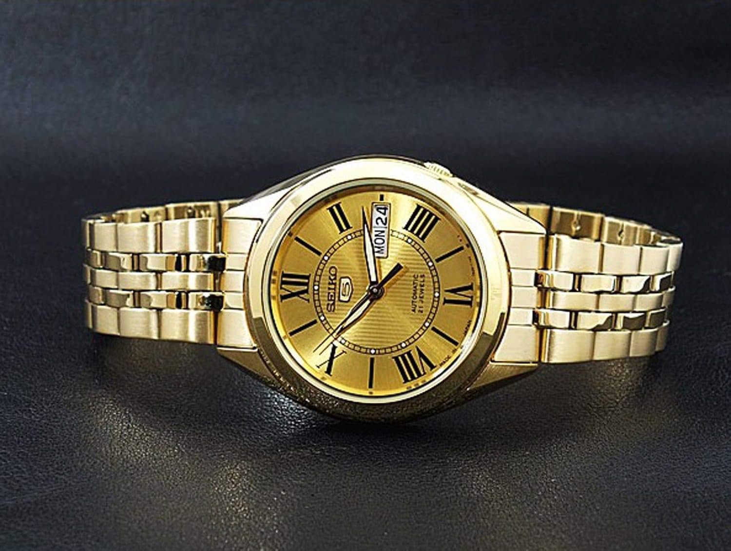 Seiko 5 Classic Men's Size Gold Dial & Plated Stainless Steel Strap Watch SNKL38K1 - Prestige
