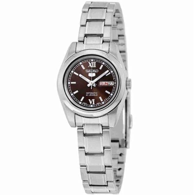 Seiko 5 Classic Ladies Size Brown Dial Stainless Steel Strap Watch SYMK25K1 - Prestige