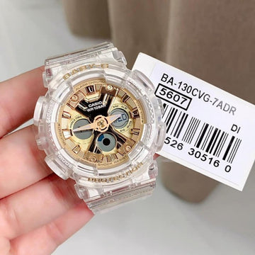 Casio Baby G Anadigi Metallic Gold Clear Jelly RIEHATA Watch BA130CVG 7ADR Prestige