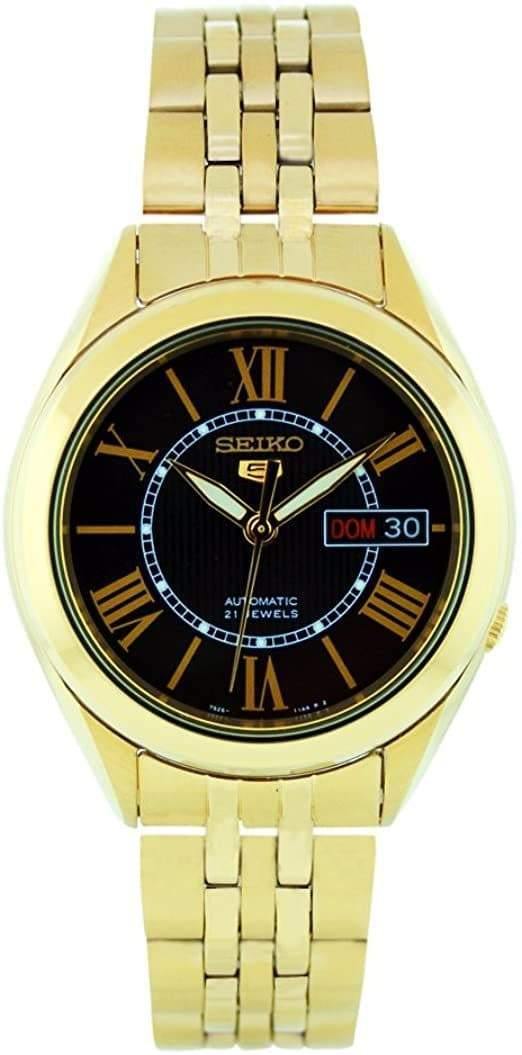 Seiko 5 Classic Men's Size Black Dial Gold Plated Stainless Steel Strap Watch SNKL40K1 - Prestige