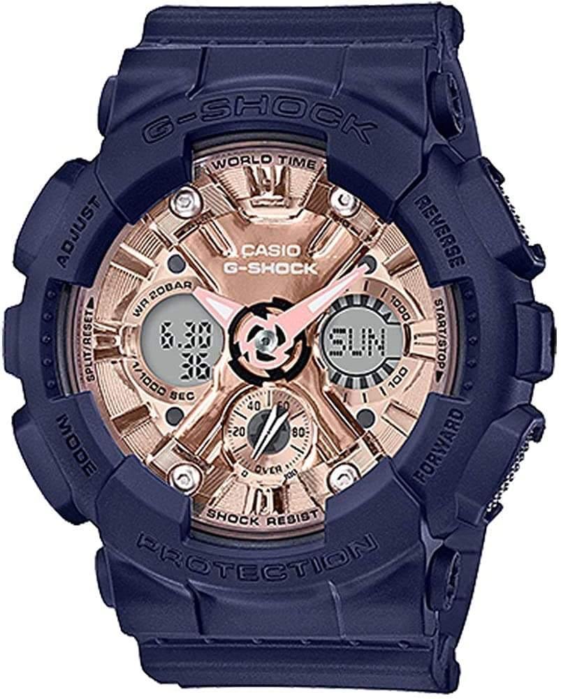 Casio G-Shock Anadigi Rose Gold Metallic Face Ladies' Blue Watch GMAS120MF-2A2DR - Prestige