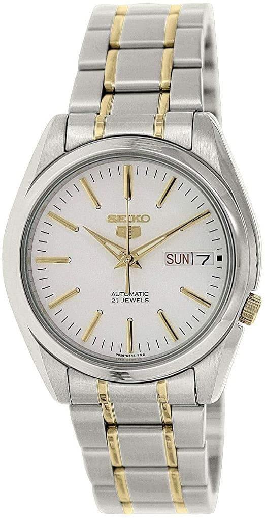 Seiko 5 Classic Men's Size White Dial 2 Tone Gold Plated Stainless Steel Strap Watch SNKL47K1 - Prestige