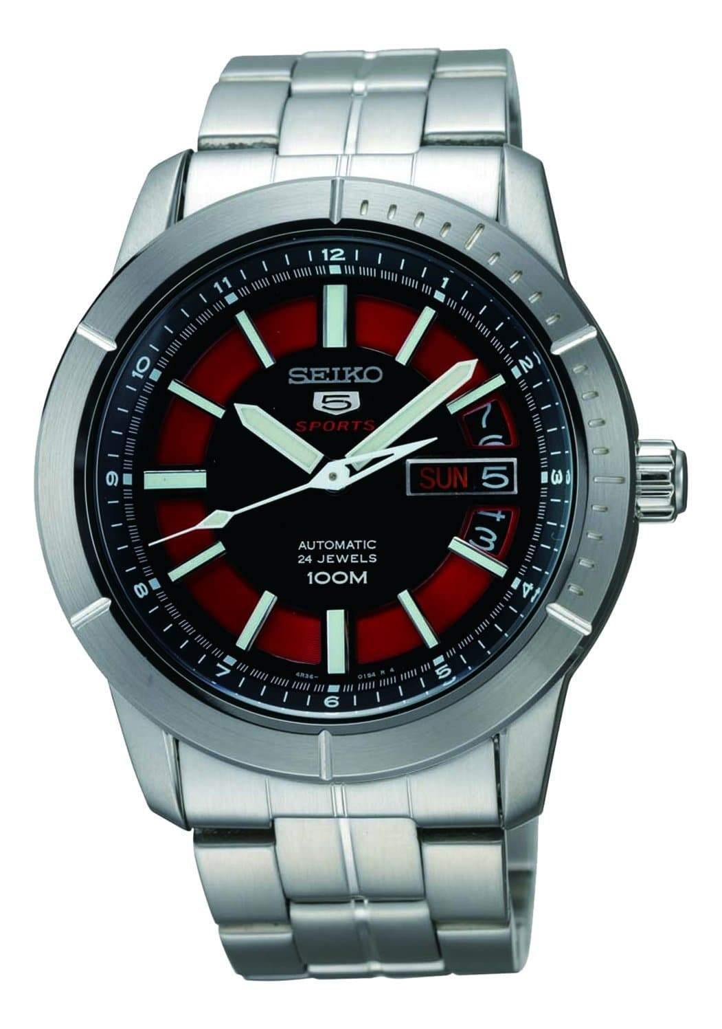 Seiko 5 Sports 100M Automatic Men's Watch Black with Red Dial SRP339K1 - Prestige