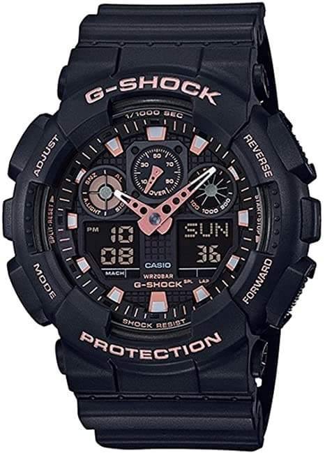 Casio G-Shock Analog-Digital Black x Rose Gold Accents Watch GA100GBX-1A4DR - Prestige