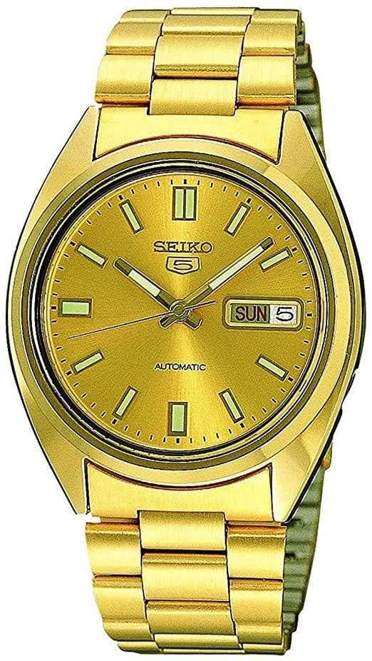 Seiko 5 Classic Men's Size Gold Dial & Plated Stainless Steel Strap Watch SNXS80K1 - Prestige