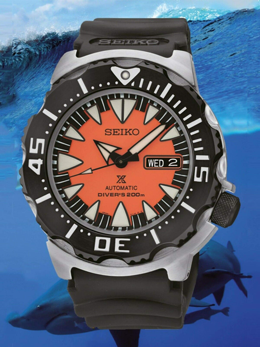 Seiko Monster Orange Fang 2nd Gen Diver's Men's Rubber Strap Watch SRP315K1 - Prestige