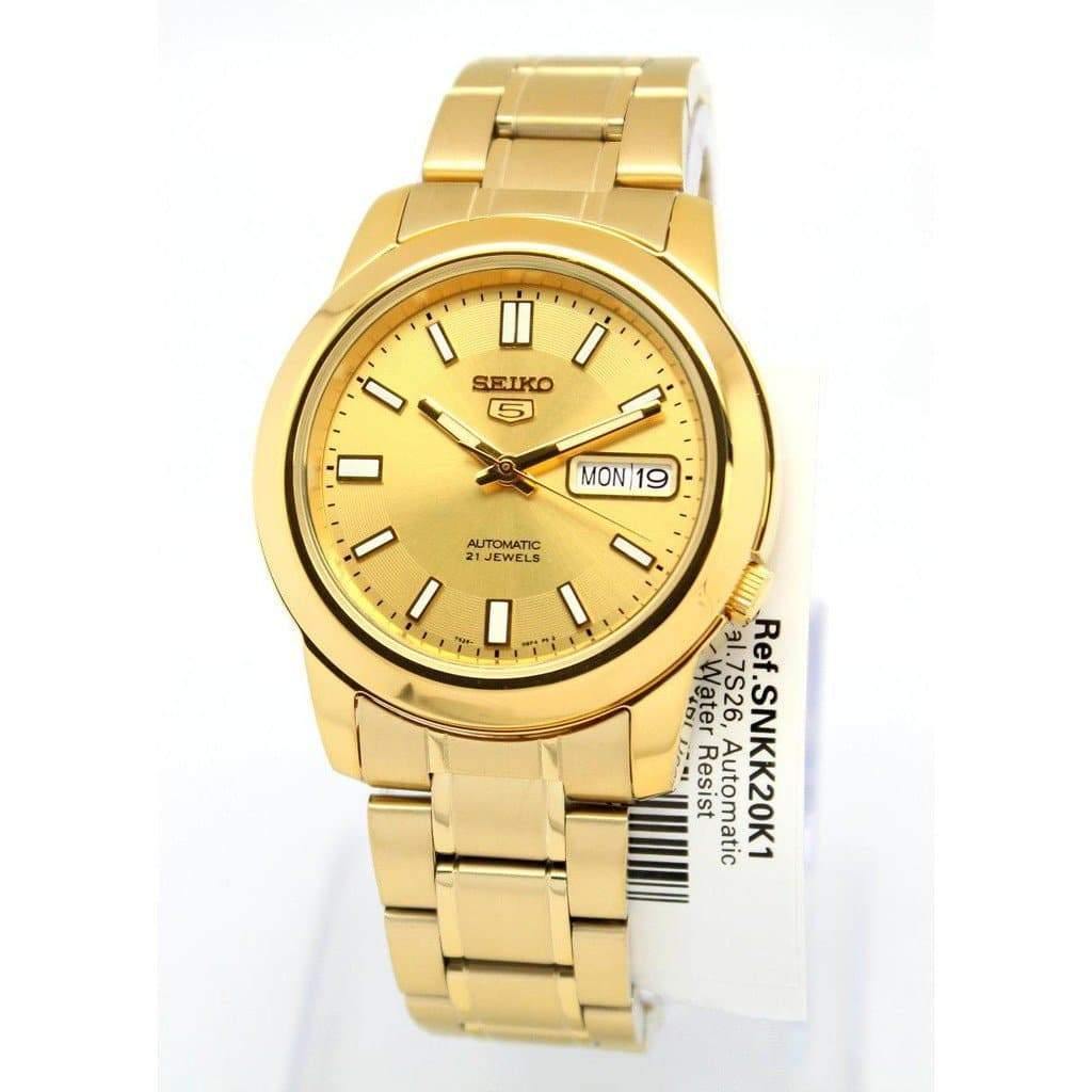 Seiko 5 Classic Men's Size Gold Dial & Plated Stainless Steel Strap Watch SNKK20K1 - Prestige