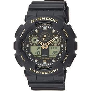 Casio G-Shock Analog-Digital Black x Gold Accents Watch GA100GBX