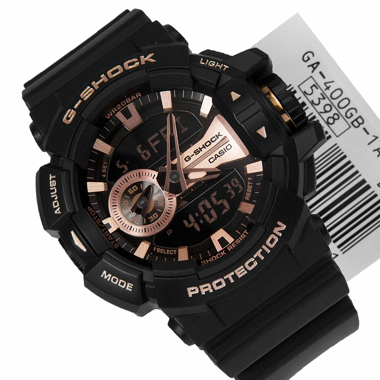 Casio G-Shock Big Case Anadigi Black x Rose Gold Tone Accents Watch GA400GB-1A4DR - Prestige