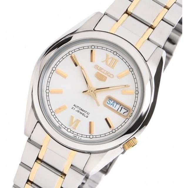 Seiko 5 Classic Men's Size Silver Dial 2 Tone Gold Plated Stainless Steel Strap Watch SNKL57K1 - Prestige