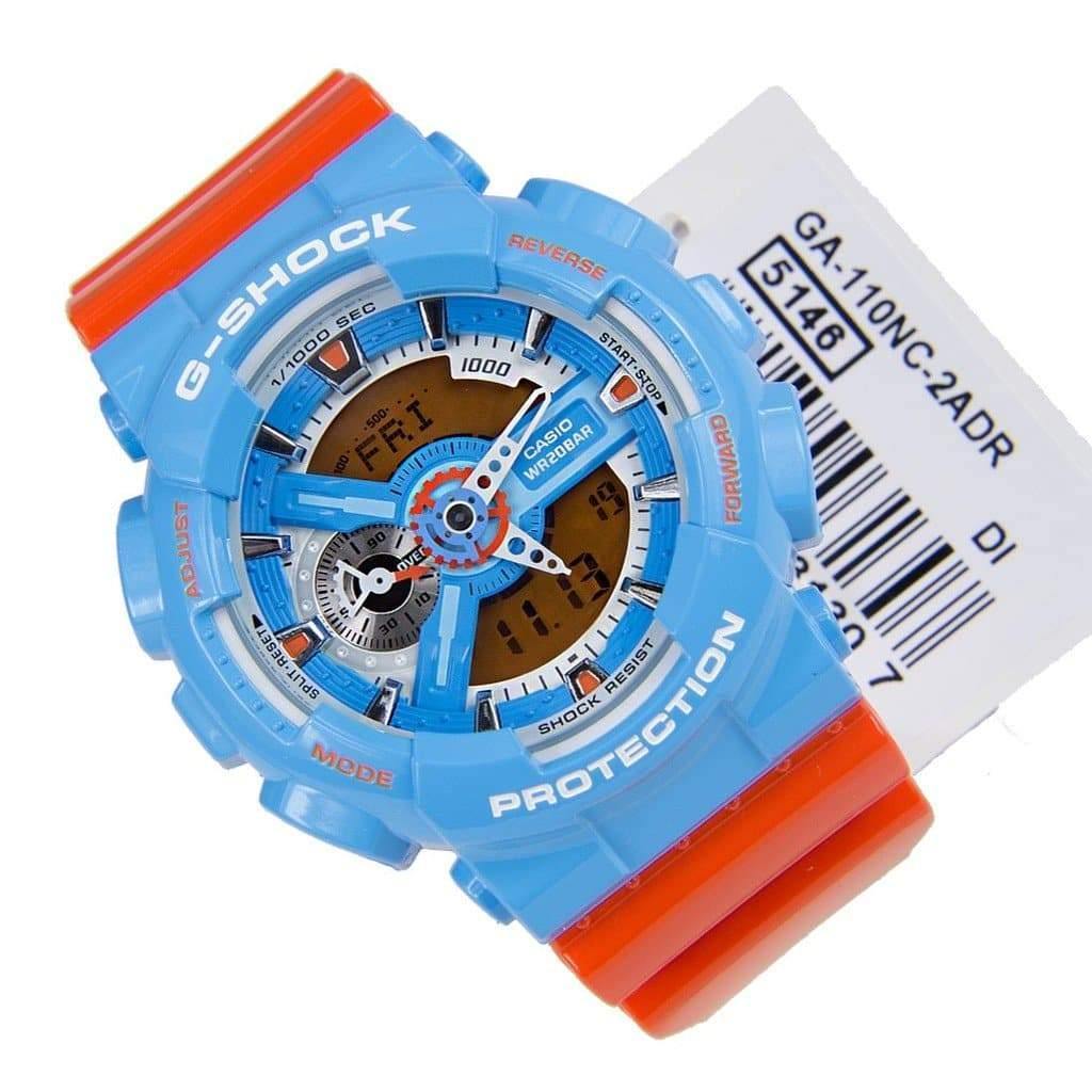 Casio G-Shock GA110 Series Anadigi Hyper Color Sky Blue x Orange Watch GA110NC-2ADR - Prestige