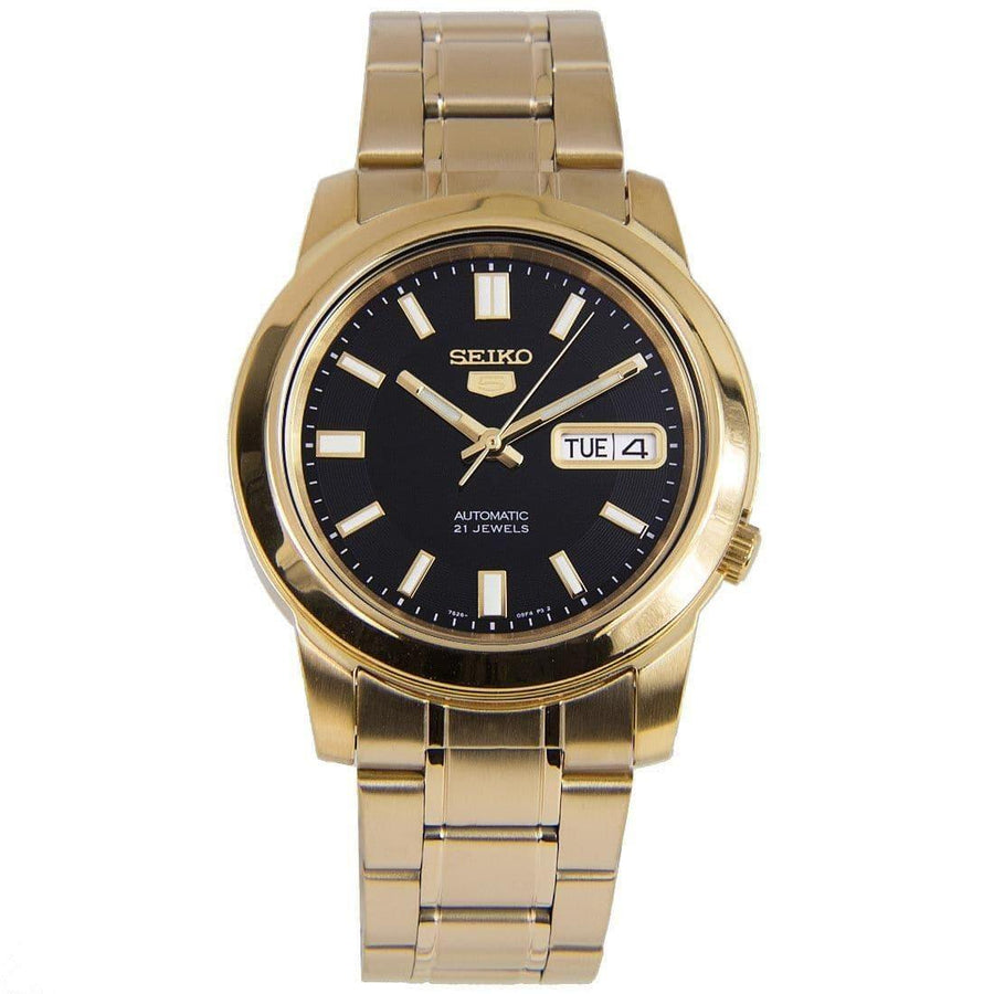 Seiko 5 Classic Men's Size Black Dial Gold Plated Stainless Steel Strap Watch SNKK22K1 - Prestige