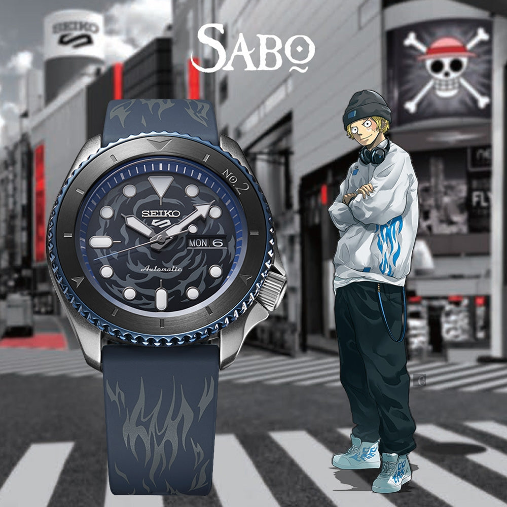 Seiko 5 Sports 100M One Piece x Sabo LE Automatic Men's Watch Blue Dial Rubber SRPH71K1 - Prestige