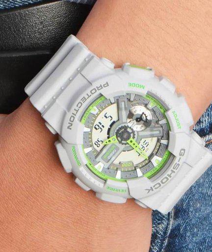 Casio G-Shock GA110 Series Anadigi Neon Color Dr. Doom Grey Hulk Watch GA110TS-8A3DR - Prestige