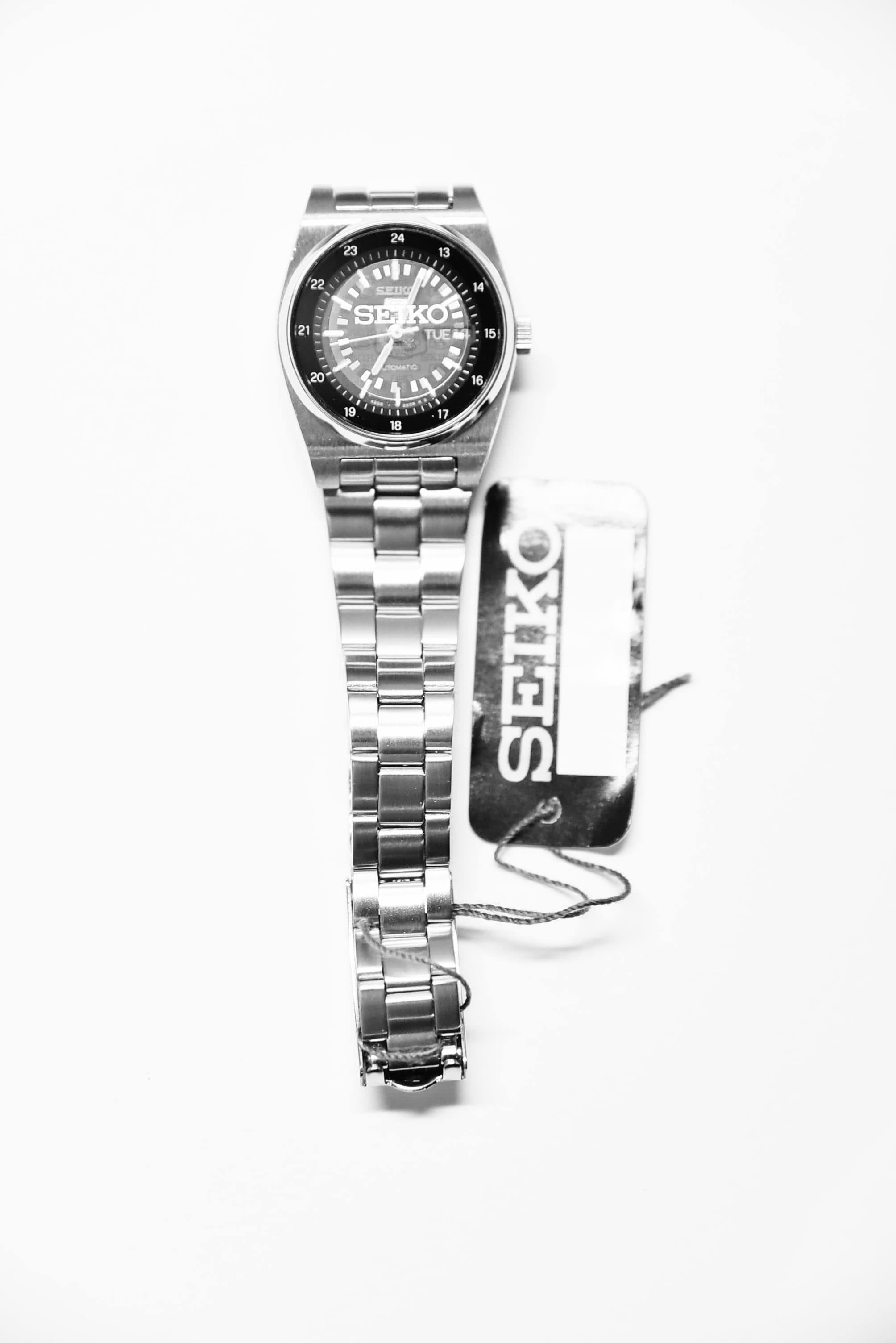 Seiko 5 Classic Ladies Size Ultra Rare Military Time Black Dial Stainless Steel Strap Watch SUAE03K1 - Prestige