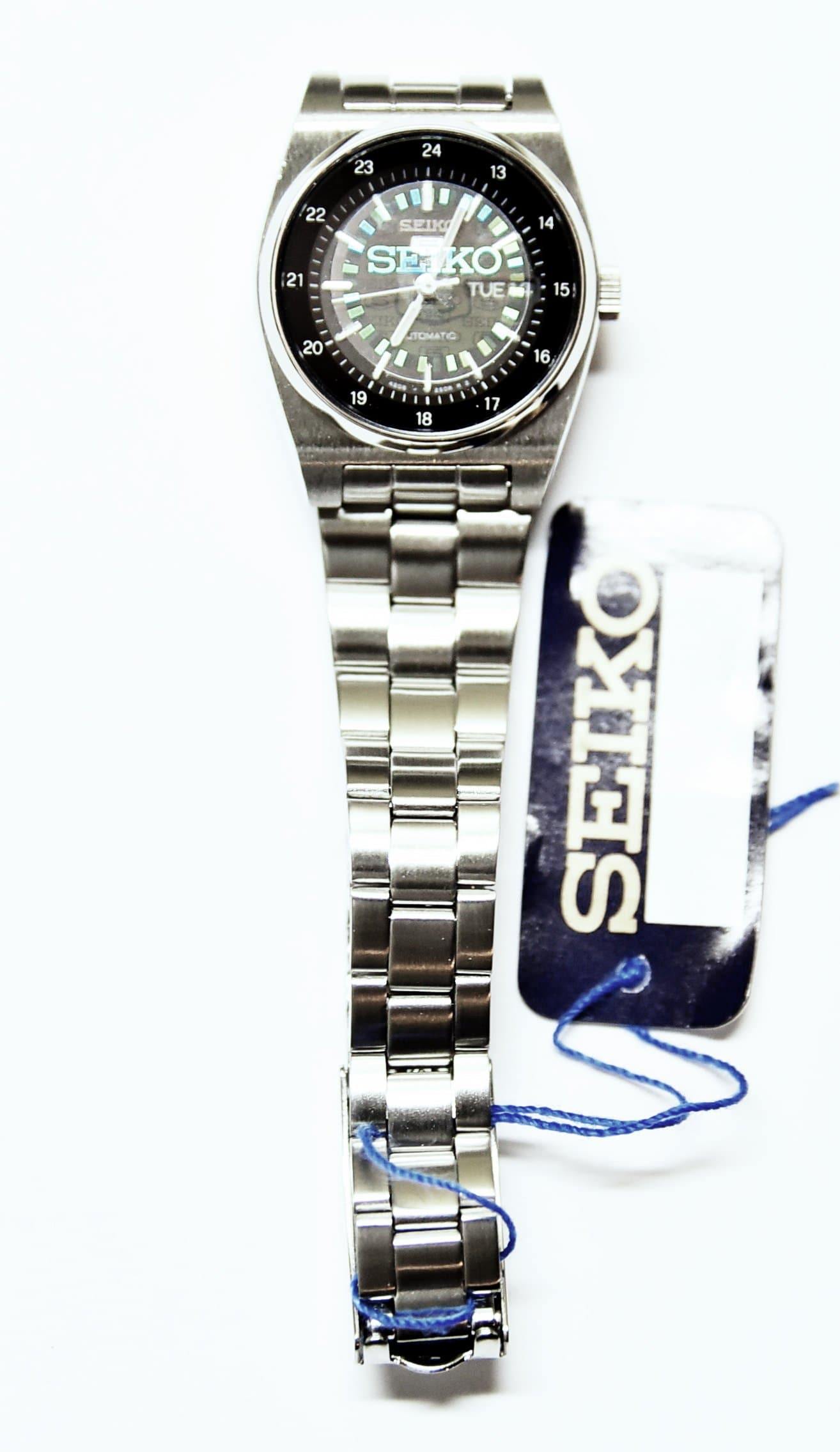 Seiko 5 Classic Ladies Size Ultra Rare Military Time Black Dial Stainless Steel Strap Watch SUAE03K1 - Prestige