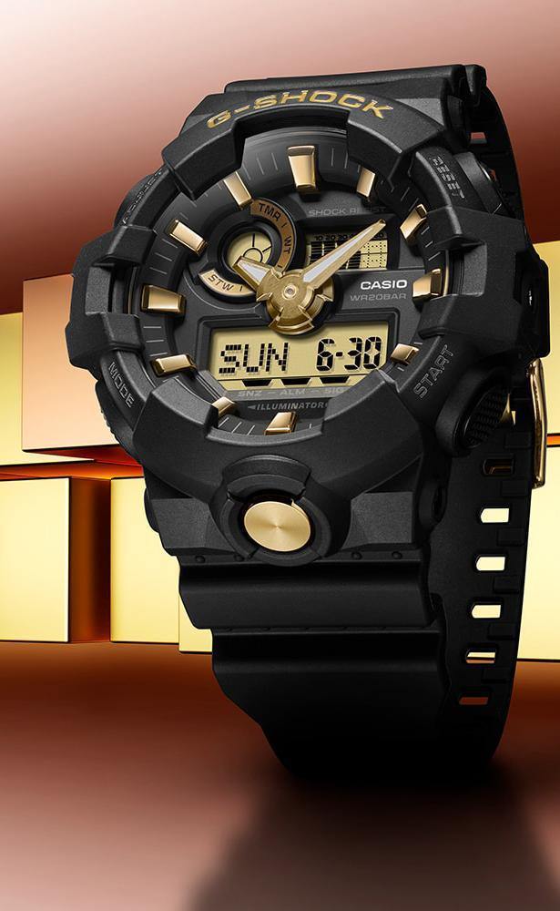 Casio G-Shock Analog-Digital Black x Gold Accents Watch GA710B-1A9DR - Prestige