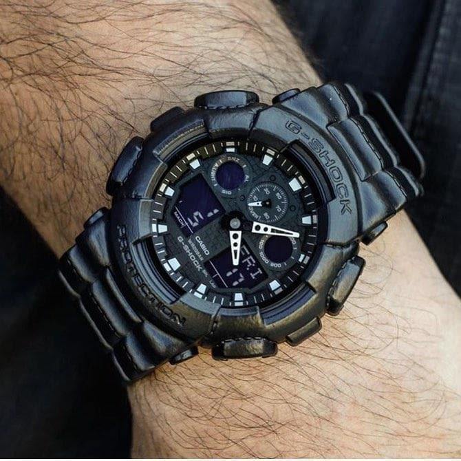 Casio G-Shock Black Out Leather Texture Series Anadigi Black Watch GA100BT-1ADR - Prestige