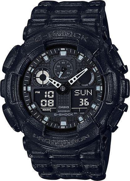 Casio G-Shock Black Out Leather Texture Series Anadigi Black Watch GA100BT-1ADR - Prestige