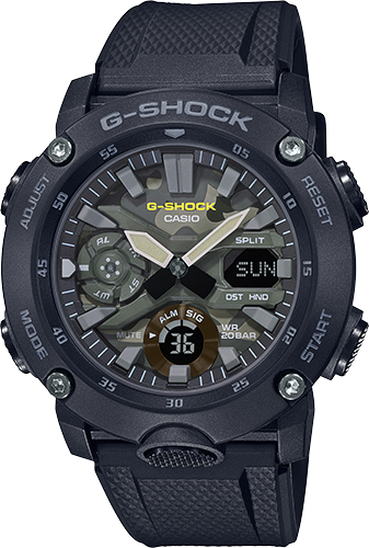 Casio G-Shock Utility Model Anadigi Black Green Camo Dial Men's Watch GA2000SU-1A - Prestige
