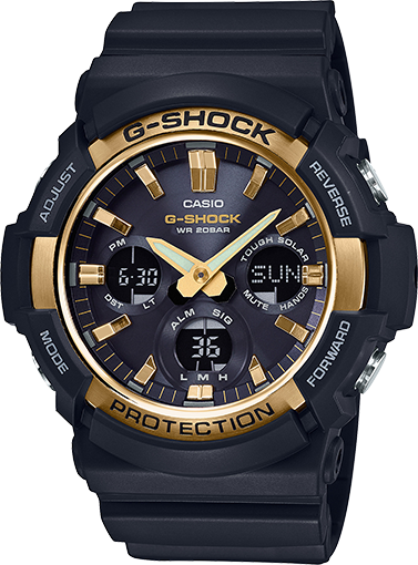 Casio G-Shock Standard Anadigi Black x Gold Bezel Accents Watch GAS100G-1A - Prestige