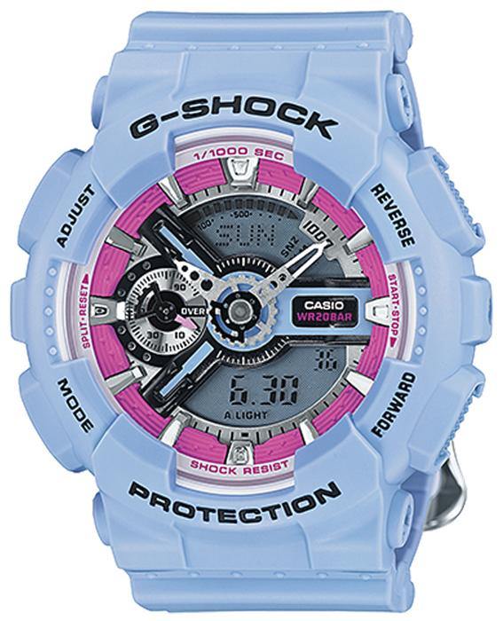 Casio G-Shock S Series Analog-Digital Baby Blue Floral Pattern Strap Ladies' Watch GMAS110F-2ADR - Prestige