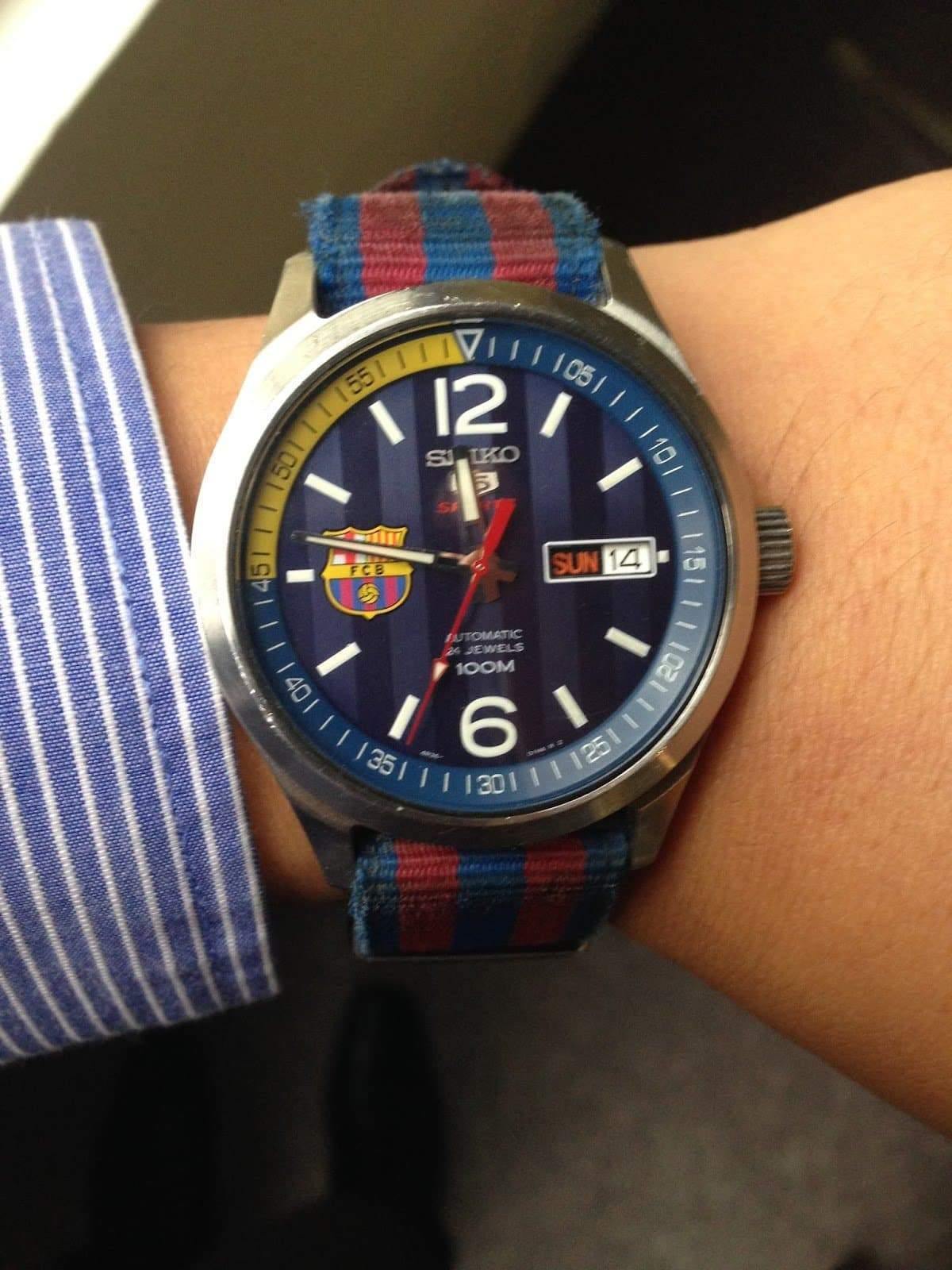 Seiko 5 Sports FC Barcelona 100M Blue Dial Men's Watch Nylon Strap SRP303K1 - Prestige