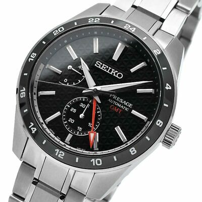 Seiko Japan Made Presage Sharp Edged Series Sumi-Iro Black GMT Men's Stainless Steel Watch SPB221J1 - Prestige