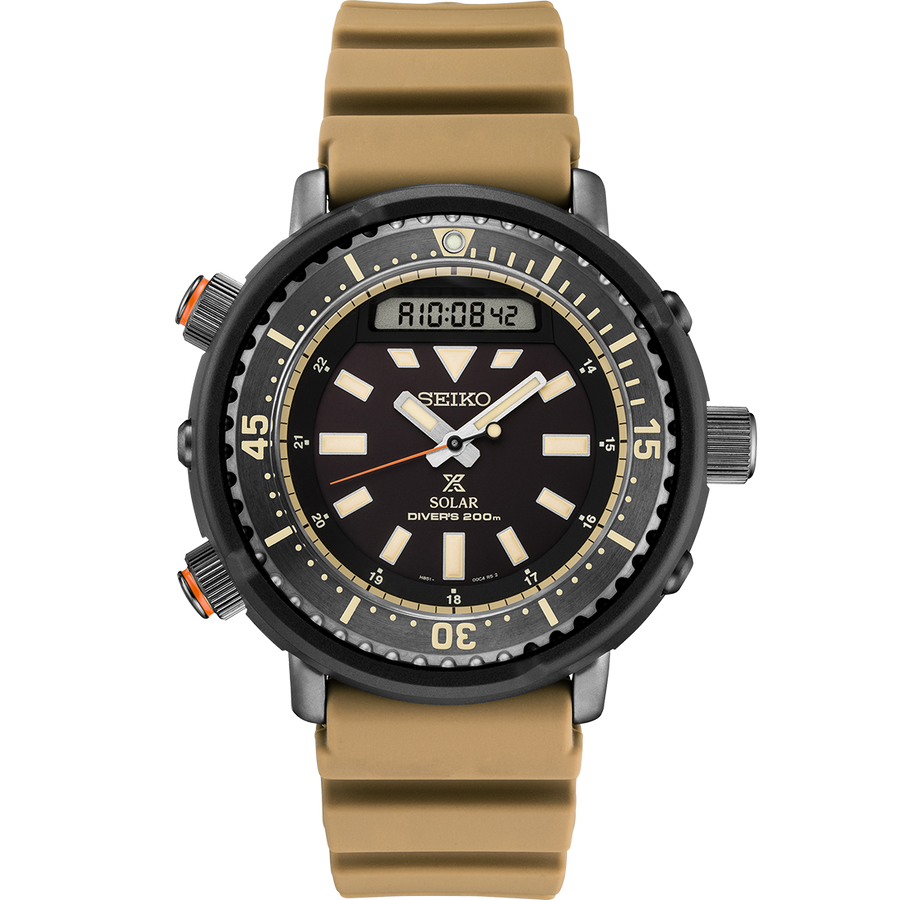 Seiko Urban Safari Series Arnie Solar Tuna Desert Beige Diver's Men's Watch SNJ029P1 - Prestige