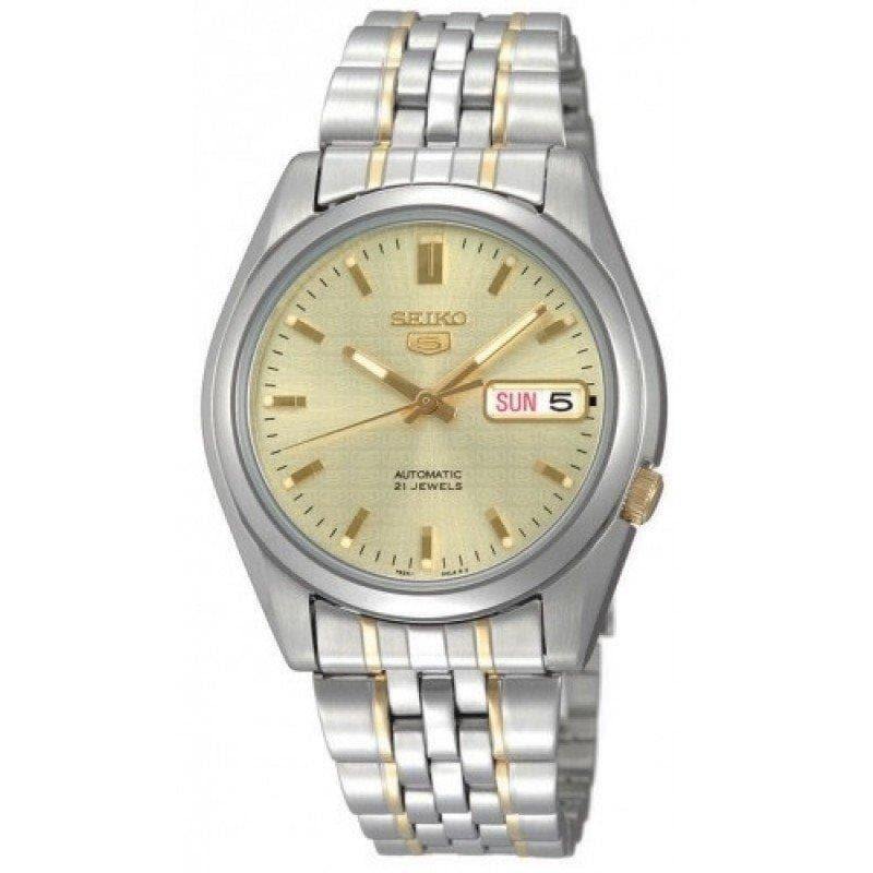 Seiko 5 Classic Men's Size Gold Dial 2 Tone Gold Plated Stainless Steel Strap Watch SNK365K1 - Prestige