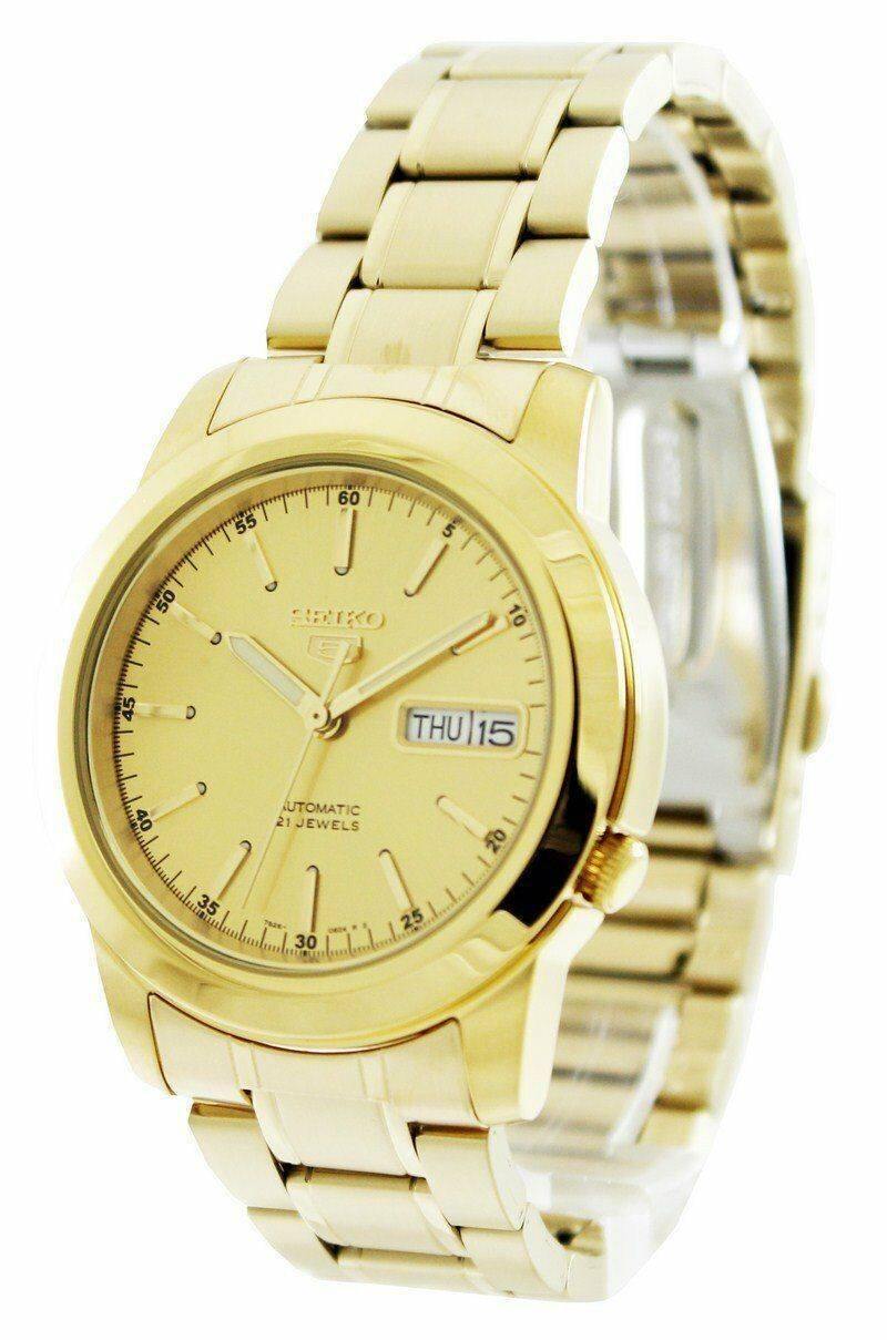 Seiko 5 Classic Men's Size Gold Dial & Plated Stainless Steel Strap Watch SNKE56K1 - Prestige