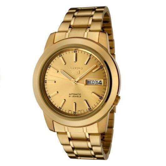 Seiko 5 Classic Men's Size Gold Dial & Plated Stainless Steel Strap Watch SNKE56K1 - Prestige