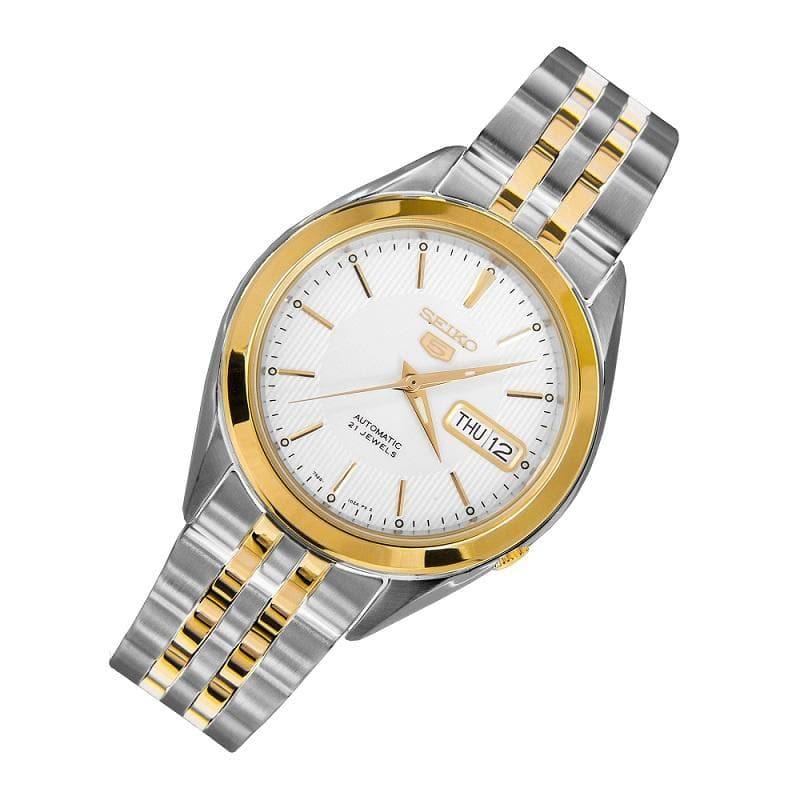 Seiko 5 Classic White Dial Couple's 2 tone Gold Plated Stainless Steel Watch Set SNKL24K1+SYMK44K1 - Prestige