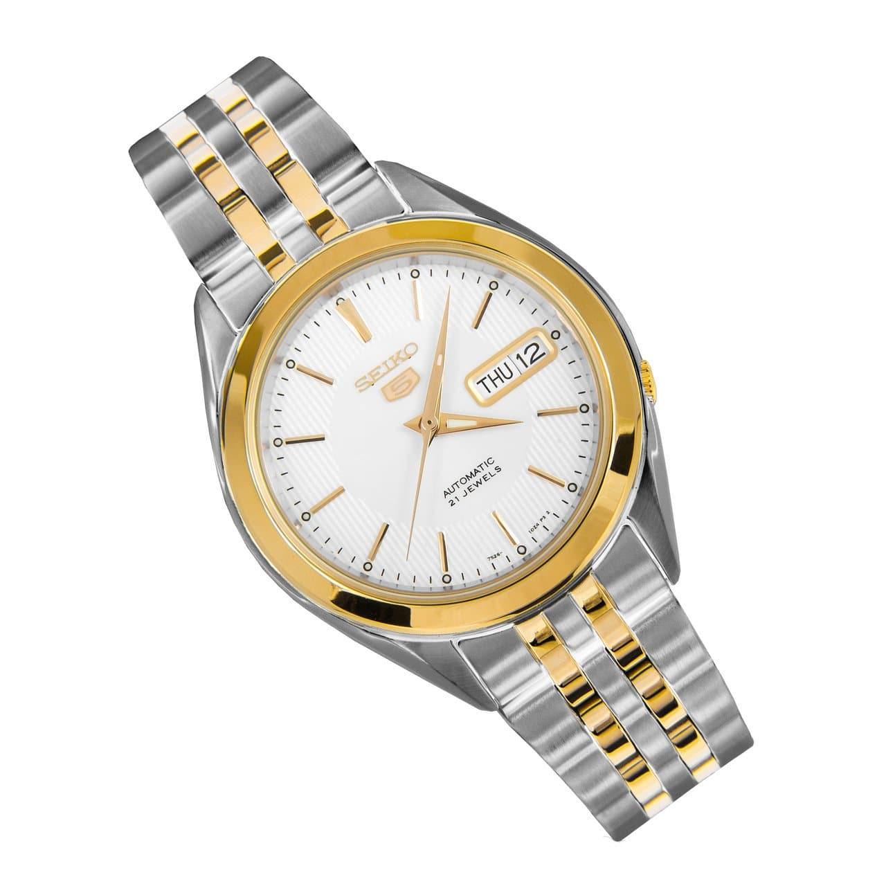 Seiko 5 Classic Men's Size Silver Dial 2 Tone Gold Plated Stainless Steel Strap Watch SNKL24K1 - Prestige