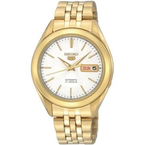 Seiko 5 Classic Men's Size White Dial Gold Plated Stainless Steel Strap Watch SNKL26K1 - Prestige