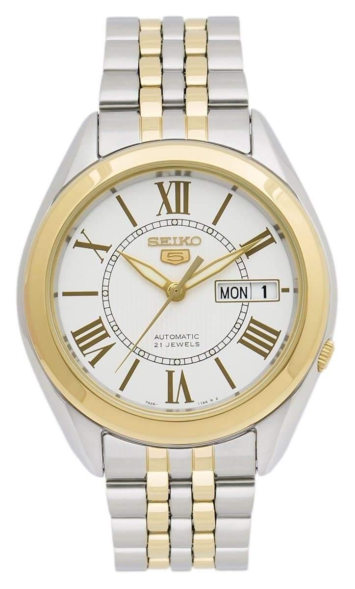 Seiko 5 Classic Men's Size Silver Dial 2 Tone Gold Plated Stainless Steel Strap Watch SNKL36K1 - Prestige
